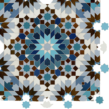 Mosaic House Moroccan tile Batha 1-19-13-23-28-2-15-17 White,   Light Blue,   Light Turquoise,   Cobalt Blue,   Sky Blue,   Brown,   Turquoise,   Teal, blue, green   solid zellige, mosaic, zellij, field, pattern, glaze, classic, stars, intricate, complex, traditional 